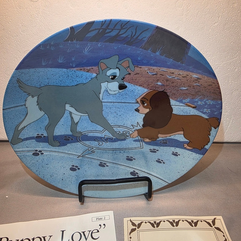 Knowles Disney Lady and the Tramp Puppy Love Collector Plate 1992 COA 8.5"
